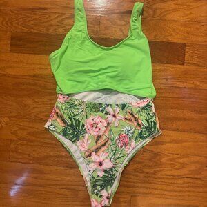 SHEIN Green Floral One Piece Swimsuit